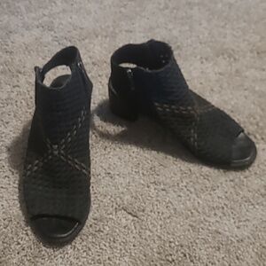 GUC Sam Edelman Cooper Braided Black Suede Leather Peep Toe Heel Women's Sz 10